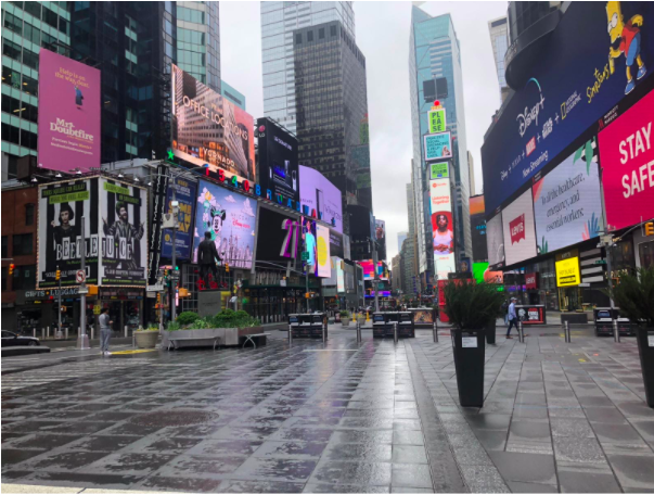 The once bustling Times Square is now empty due to Covid-19.