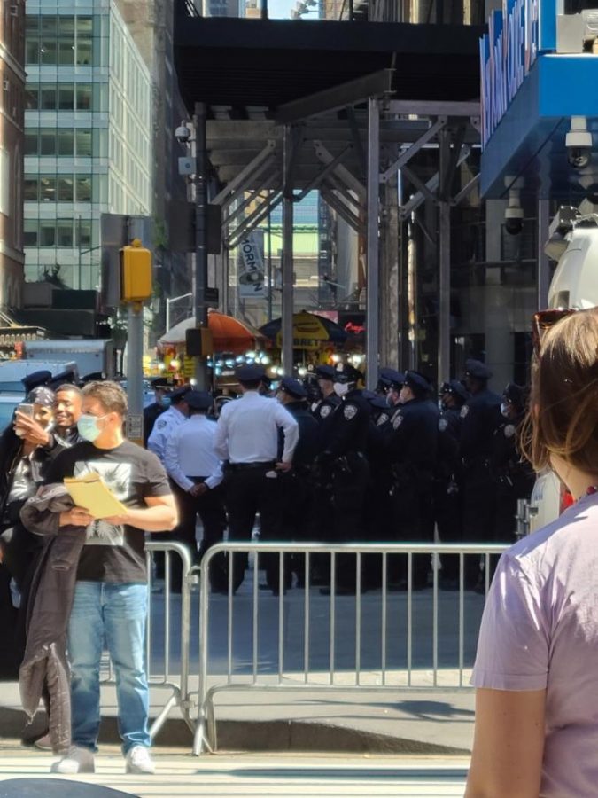 Police officers in Times Square preparing for the verdict