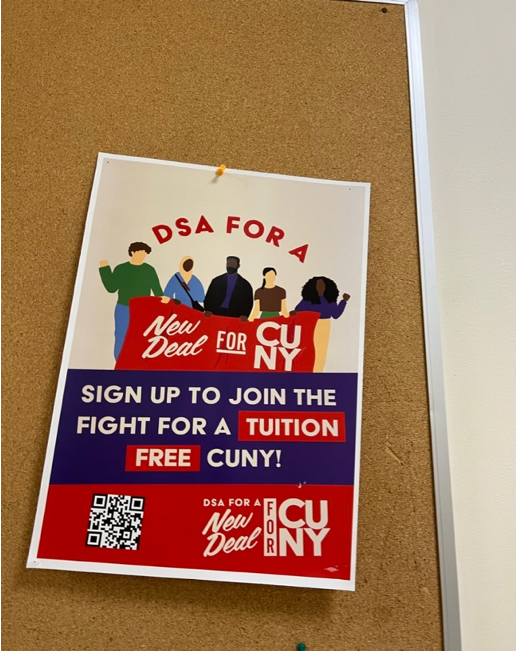 (October 2022) A poster urging sign up for a protest, in advocation of The New Deal. The protest is primarily organized by John Jay College of Criminal Justices’ DSA committee, being held on Sunday November 13th, 2022
