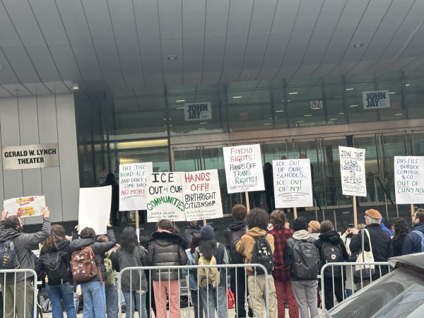 Protestors gathered at the 59th street entrance of John Jay College